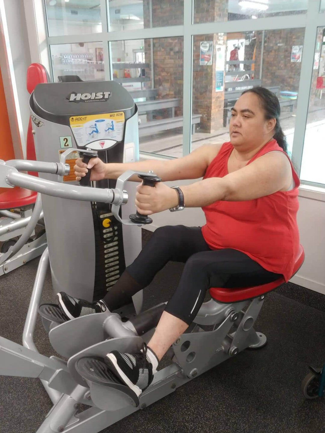 Teresa on exercising equipment